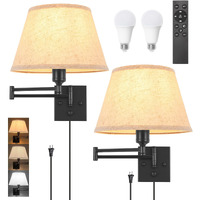 Trlife Wall Sconce Plug In, Remote Control Dimming 10-100% And Adjustable Color Temperature 2700K-6500K Swing Arm Wall Lights With Plug In Cord, 11.8"" Large Beige Fabric Shade(2 Pack, 2 Bulbs)