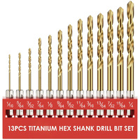 Macxcoip Hex Shank Drill Bit Set, 13Pcs Hss Titanium Twist Drill Bit For Sheet Metal, Wood, Plastic, Quick Change Design (1/16"" - 1/4"")