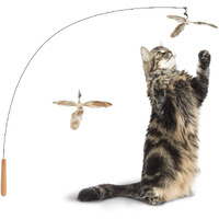 Fukumaru Cat Wand Toy, 35.5 Inch Cat Feather Propeller Toy With Bell, Steel Wire Cat Toy For Indoor Cats With Natural Feather