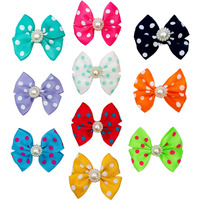 Pet Show 10Pcs 2"" Dot Small Dogs Hair Bows With French Clips Yorkie Bowknot Barrette Clips For Medium Dogs Pet Topknot Cat Grooming Hair Accessories