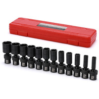 Mixpower 3/8"" Drive Deep Impact Universal Joint Swivel Socket Set, Sae, 5/16"" - 1"", Deep, Flexible Wobble, Chrome Molybdenum Steel, 12 Pieces Set