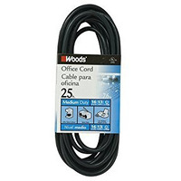 Woods 5601 16/3 25-Foot Sjtw Indoor Extension Cord; Perfect For Home Or Office; Black