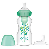 Dr. Brown's Natural Flow Anti-Colic Options+ Wide-Neck Sippy Bottle Starter Kit, 9Oz/270Ml, With Level 3 Medium-Fast Flow Nipple And 100% Silicone Soft Sippy Spout, Green, 6M+