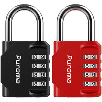 Puroma 2 Pack Combination Lock 4 Digit Padlock For School Gym Locker, Sports Locker, Fence, Toolbox, Case, Hasp Storage (Red & Black)