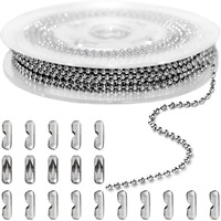 Jishi 33Ft Ball Chain 2.4Mm Silver Stainless Steel Bead Link Chain Roll For Beaded Dog Tag Necklace, Mens Military Jewelry Making Supplies, Pull Chain Diy Bracelets Keychain Craft - W/20#3 Connectors