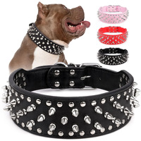 Epesiri Adjustable Wide Spiked Dog Collar, Mushroom Rivet Pu Leather Cat Dog Collars, Durable Spike Studded Pet Collar For Small Medium Large Breed, Pitbull Mastiff Bulldog Pugs Husky Rottweiler Black