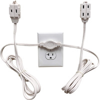 Twin Extension Cord Power Strip - 12 Foot Cord - 6 Feet On Each Side - Flat Head (Wall Hugger) Outlet Plug - 6 Polarized Outlets With Safety Cover