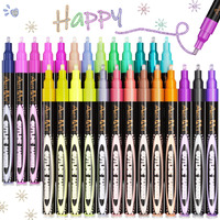 Aen Art Double Line Outline Pens, 26 Colors Shimmer Outline Marker For Pumpkin Painting, Self-Outline Metallic Markers. Perfect For Doodling, Drawing And Calligraphy