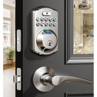 Veise Fingerprint Door Lock With 2 Lever Handles - Keyless Entry, Electronic Keypad Deadbolt & Front Door Lock Handle Sets, Auto Lock & 1 Touch Locking, Easy Installation, Satin Nickel