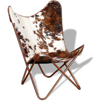 Vidaxl Butterfly Chair Brown And White Real Cowhide Leather