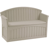 Suncast 50 Gallon Patio Bench With Storage - Decorative Resin Outdoor Patio Bench For Deck, Patio, Garden, Backyard - Ideal For Storing Toys, Cushions, Tools - Taupe ()