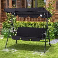 Esright Patio Swings Outdoor, 3-Seat Glider Patio Swings With Removable Cushion And Adjustable Canopy, Porch Bench For Garden, Poolside&Backyard, Black