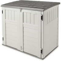 Suncast Horizontal 34 Cubic Feet Plastic Outdoor Storage Shed With Floor And 3 Door Locking System For Backyard, Garage, Or Patio Use, Ivory