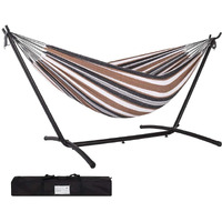 Prime Garden Cotton Rope Hammock With Space Saving Steel Hammock Stand, 2 Person Double Freestanding Hammock With Carry Bag For Outdoor Patio Yard Backyard 450 Lb Capacity Coffee Stripe