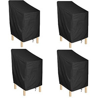 Anminy Waterproof Patio Chair Covers Outdoor High Back Stackable Dining Bar Stool Lawn Chair Cover Furniture Protector Sun Resistant - Black, Pack Of 4