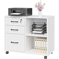 3 Drawer File Cabinets, Mobile Lateral Printer Stand With Open Shelf, Rolling Filing Cabinet With Wheels Home Office Organization And Storage (White)