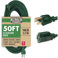 Cablectric Outdoor Extension Cord 50 Ft With 3 Prong, 16/3 Sjtw Weatherproof Green Extension Cord 50 Foot, 13 Amp Outside Power Cord For Christmas Outdoor Decorations & Yard
