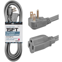 15 Ft Appliance Extension Cord Heavy Duty, Gray - 14 Gauge 3 Prong Spt-3 Cable For Air Conditioner Or Refrigerator