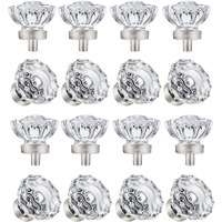Shiny Handles Brushed Nickel Cabinet Knobs, Glass Cabinet Knobs And Pulls, Vintage Crystal Knobs For Dresser Drawer(Round, Brushed Nickel, 16 Pack)