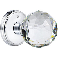Clctk Crystal Glass Door Knobs Interior With Lock, Round Bathroom Bedroom Door Knobs (Privacy, Polished Chrome)