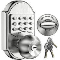 Keyless Entry Door Lock - Door Locks With Keypads, Deadbolt Lock Keypad Door Knob, Stainless Steel (Pass Code Or Key) 100% Mechanical, No Electronic Gray
