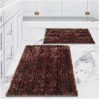 Civkor Brown Bathroom Rugs,Bath Mats For Bathroom Non Slip Washable,31X20 Plus 24X16 Inch Bathroom Rug Set 2 Piece, Easy Care And Soft Noodle Chenille