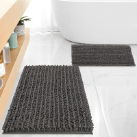 Floleopa Luxury Chenille Charcoal Grey Bathroom Rugs Bath Mats Sets, Extra Soft And Absorbent Bathroom Rugs Non Skid Machine Wash Dry Bath Mats(32""X20"" Plus 17""X24"")