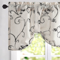 Vogol Tie-Up Valance For Kitchen Windows Curtains, Embroidery Adjustable Balloon Shades Rod Pocket For Cafe, 52 X 18 Inches, One Piece