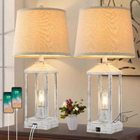 27.5"" Farmhouse Table Lamps Set Of 2 With Usb Ports, 3-Way Dimmable Touch Control Besides Lamp With 2 Light, Rustic Nightstand Lamps For Living Room, Bedroom, Home, Office, 2 Bulbs Included, White