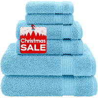 American Veteran Towel, Towels For Bathroom, 100% Turkish Cotton Premium 6 Piece Towel Set, Bathroom Set Of 6, 2 Bath Towels 2 Hand Towels 2 Washcloths, Sky Blue