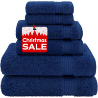 American Veteran Towel, Towels For Bathroom, 100% Turkish Cotton Premium 6 Piece Towel Set, Bathroom Set Of 6, 2 Bath Towels 2 Hand Towels 2 Washcloths, Navy Blue