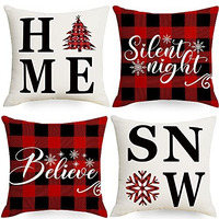 Artmag 20X20 Christmas Snow Home Throw Pillow Covers,Decorative Farmhouse Outdoor Believe Silent Night Xmas Christmas Pillow Shams Cases Slipcovers Set Of 4 For Couch Sofa