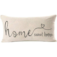 Mfgneh Home Sweet Home Quotes Farmhouse Pillow Covers 12X20 Inch,Home Decorative Throw Pillow Case Cushion Cover,Home Gifts,Housewarming Gift