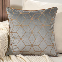 Aeckself Grey Gold Plaid Geometric Throw Pillow Cover 20X20 Inch, Soft Velvet Embroidery Cushion Case Luxury Modern Square Decorative Pillow With Stitched Edge For Couch Living Room Bedroom