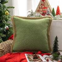Phantoscope Farmhouse Christmas Solid Throw Decorative Pillow Christmas Cover Burlap Linen Trimmed Tailored Edges Outdoor Pillow Green 20 X 20 Inches, 50 X 50 Cm, Pack Of 1