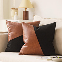 Gegelica Set Of 2 Black And Brown Faux Leather Throw Pillow Covers 20X20 Inch Boho Modern Farmhouse Cotton Decorative Pillows For Couch Living Room Bedroom, Cognac
