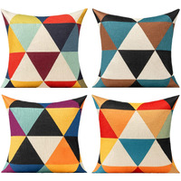 All Smiles Outdoor Throw Pillow Covers Fall Decor Patio 20X20 Set Of 4 Colorful Modern Cushion Cases Cojines Couch Sofa Decoration Porch For Home Living Room Geometric Triangle Orange Yellow