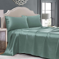 Cobedzy 4 Piece Luxury Queen Sheet Set, Soft Silky Bed Sheets Queen Set, Sage Satin Sheet Set With 1 Deep Pocket Fitted Sheet 1 Flat Sheet 2 Satin Pillowcases