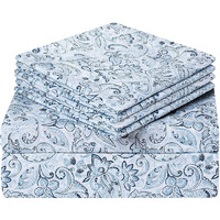 Homeideas 6 Piece Printed Queen Size Bed Sheets, Extra Soft Brushed Microfiber 1800 Bedding Pattern Sheets, Deep Pocket, Wrinkle & Fade Free, Blue Paisley