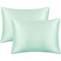 Flxxie 2 Pack Zipped Satin King Pillowcases For Hair And Skin, Silky And Super Soft (20""X36"") Zippered Satin Pillow Cases, Cyan, 20X36 Inches