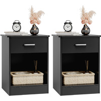 Fotosok Nightstand, Set Of 2, 2-Tier Side Table With Drawer And Storage Shelf, Bedside Table End Table, Modern Night Stand For Bedroom, Home Office,Black