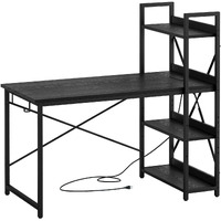 Ironck Computer Desk 47"" With Power Outlet & Storage Shelves, Study Writing Table With Usb Ports Charging Station, Pc Desk Workstation For Home Office, Black