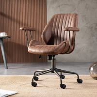 Ovios Home Office Chair, Mid-Century Modern Faux Leather Chair, Swivel Rolling Task Chairs With Padded Armrests, Comfy Mid-Back Computer Ergonomic Executive Armchair, Dark Brown