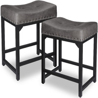 Flyzc Counter Height Bar Stools Set Of 2, Bar Stools For Kitchen Counter, 24 Inch Counter Stools Saddle Barstools For Pub, Bar, Kitchen Dining Room Support 300 Lbs(Grey)