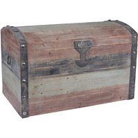 Household Essentials Large Wooden Storage Trunk, Weathered Wood With Paint Finish, Hinged Lid With Metal Accents