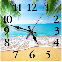 Wall Clock, Square Silent Non Ticking Clock 12 Inch, Palm Tropical Beach Summer Tree, Home Decor For Living Room, Bathroom, Bedroom, Kitchen, Office Or School