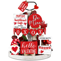Valentine's Day Tiered Tray Decor Valentine's Day Table Wooden Sign Decorations Tabletop Farmhouse Coffee Signs Heart Gnome Decor For Valentine's Day Party Home Kitchen Holiday (Heart Style, 12 Pcs)