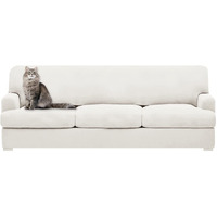 Molasofa T Cushion Sofa Slipcovers With 3 Individual T Cushion Shape Seat Covers For Home D?Or,4 Pieces Stretchable Washable Non-Pilling Non-Slip T Cushion Sofa Slipcover(Sofa,Ivory)