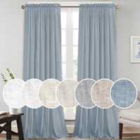 Linen Curtains Natural Linen Blended Rod Pocket Panels Light Reducing Privacy Panels Drapes For Living Room Energy Saving Window Treatments Draperies For Bedroom 2 Panels (Stone Blue, 52"" W X 108"" L)