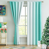 Ombre Full Blackout Curtains 84 Inches Long, Teal And White 2 Tone Reversible Christmas Window Treatments For Bedroom Living Room, Linen Gradient Print Rod Pocket Drapes 52"" W 2 Panel Sets